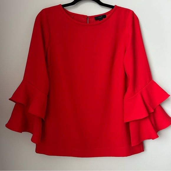 J Crew Ruffle Sleeve Top - Picture 2 of 7